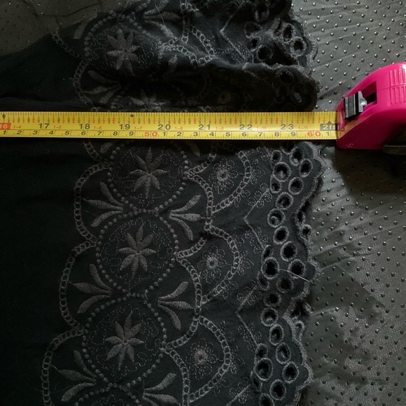 “BCBG” Black Embroidered and Open Work  3/4 Wide Sleeves Peasant Style Top. - Picture 14 of 15